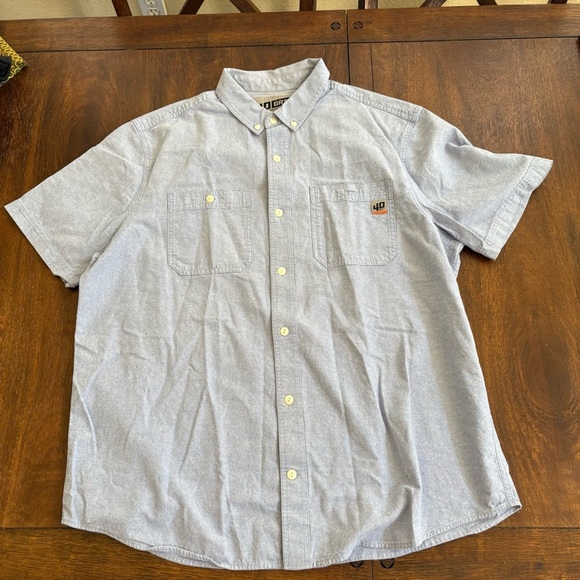 40 Grit By Duluth Trading Standard Fit Blue Short Sleeve Shirt Men XL Chambray - Picture 1 of 8